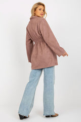 women coat with large sewn-on slip pocket on front