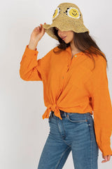 Women fashion Long sleeve Cotton shirt with a loose fit buttoned up