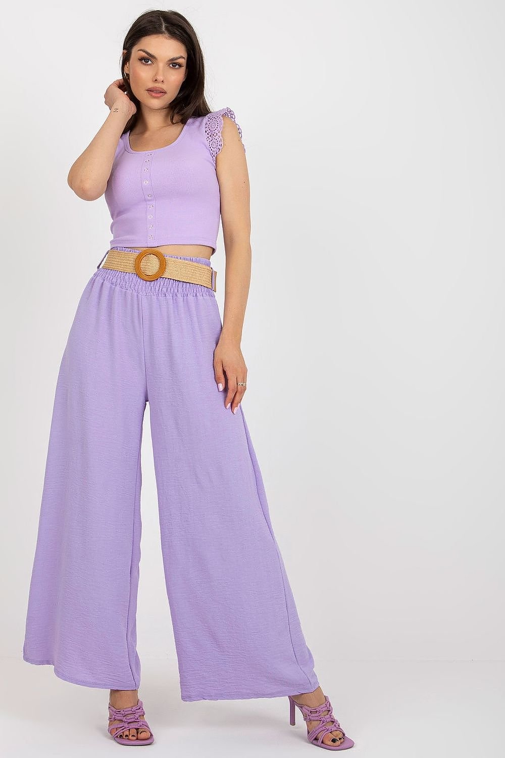 Long fabric pants with high waist