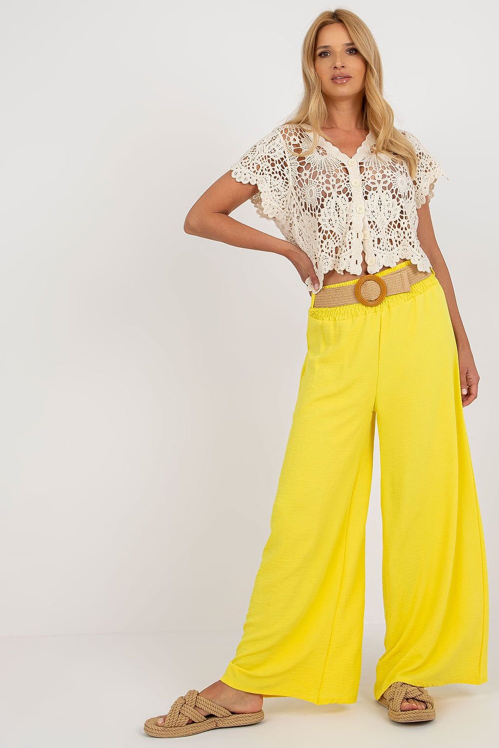 Long fabric pants with high waist