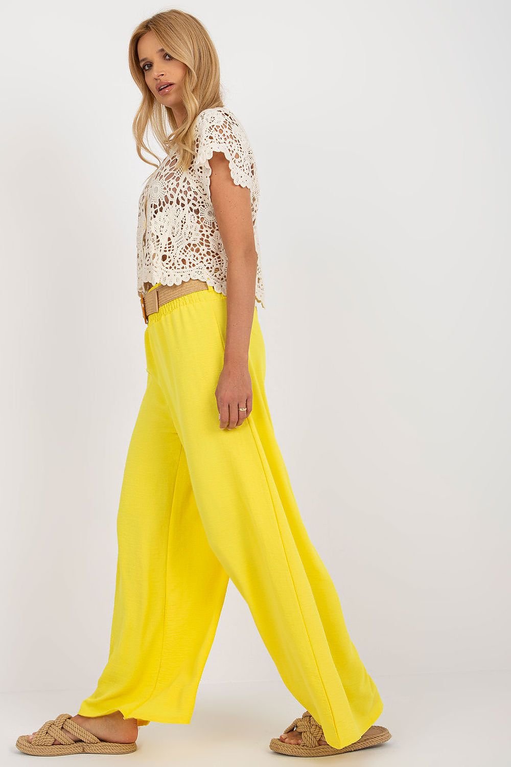 Long fabric pants with high waist