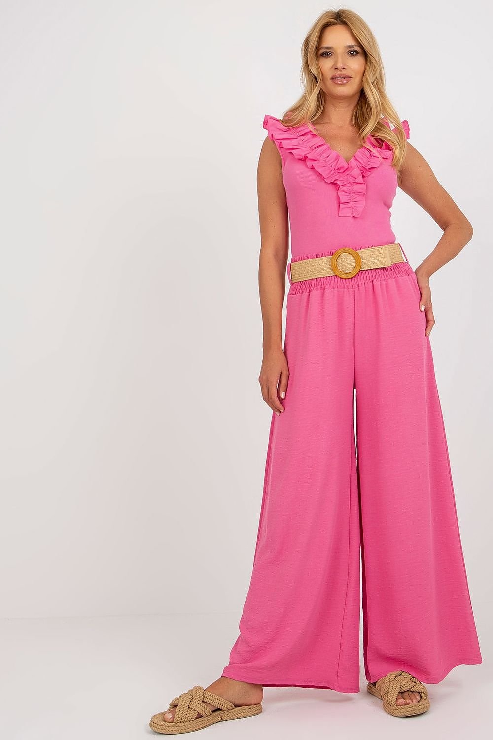 Long fabric pants with high waist