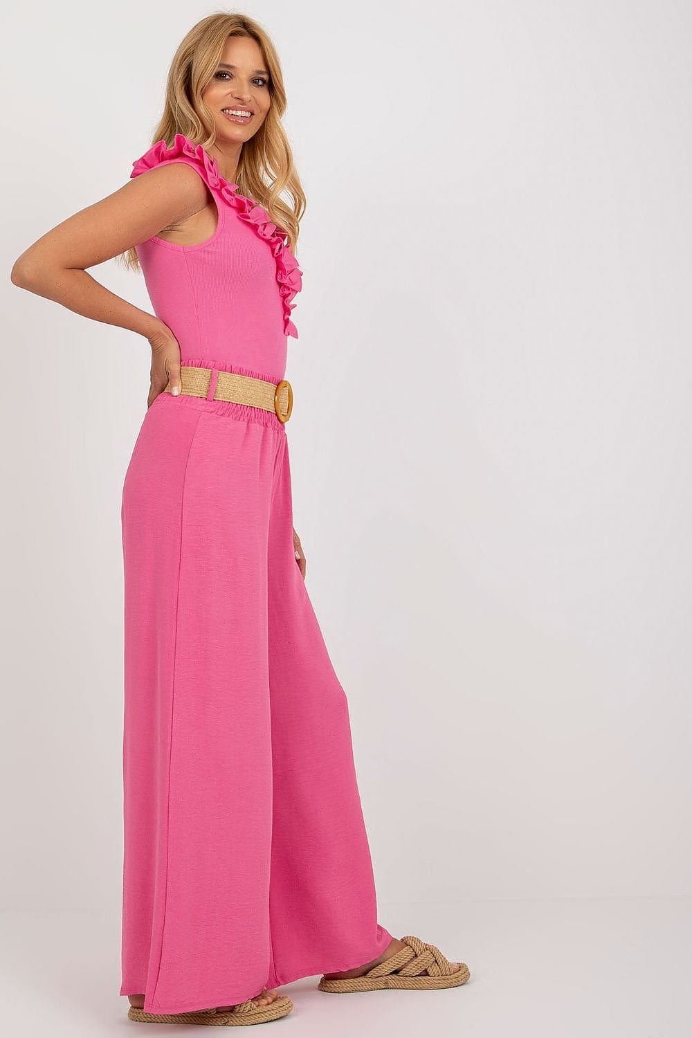 Long fabric pants with high waist