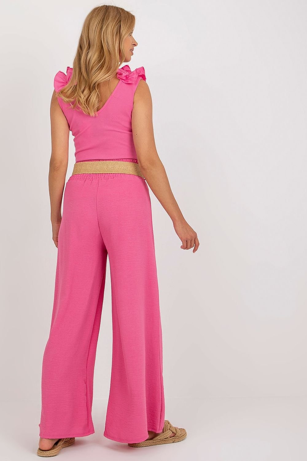 Long fabric pants with high waist