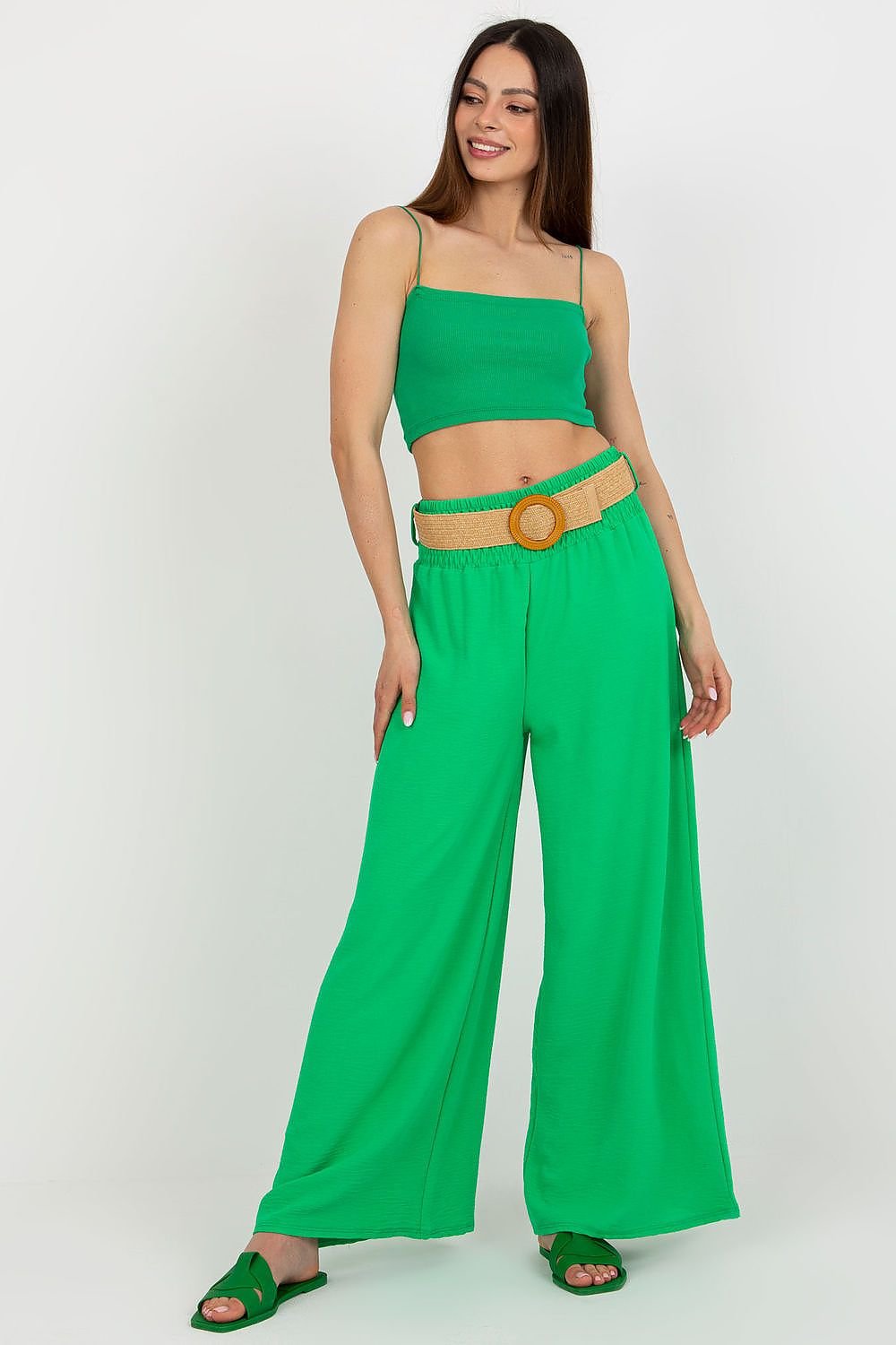 Long fabric pants with high waist