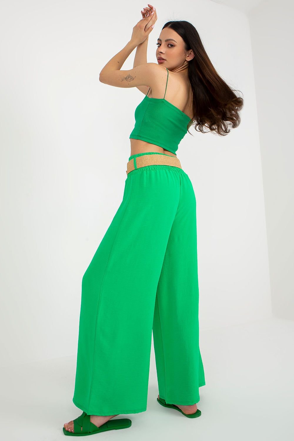 Long fabric pants with high waist