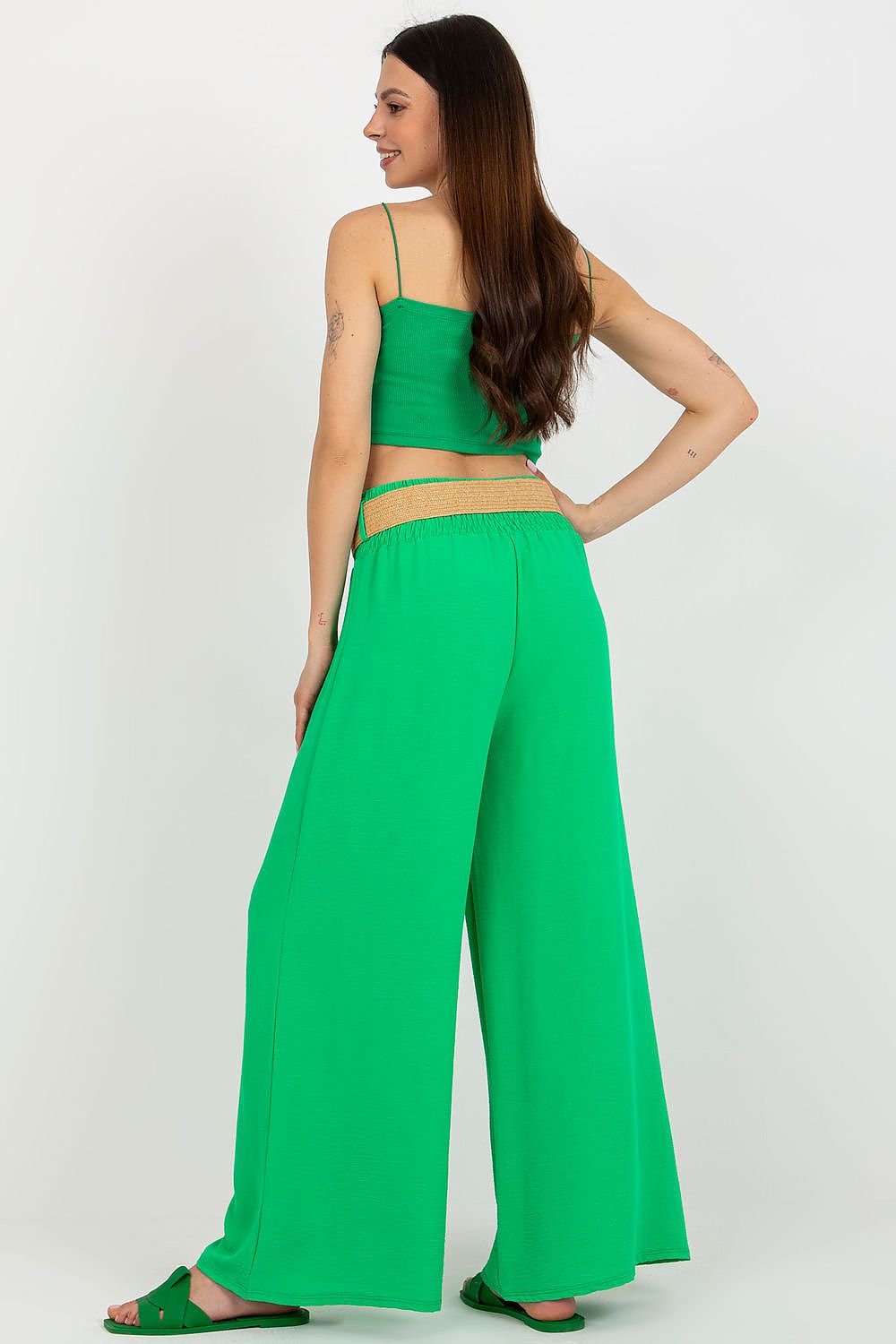 Long fabric pants with high waist