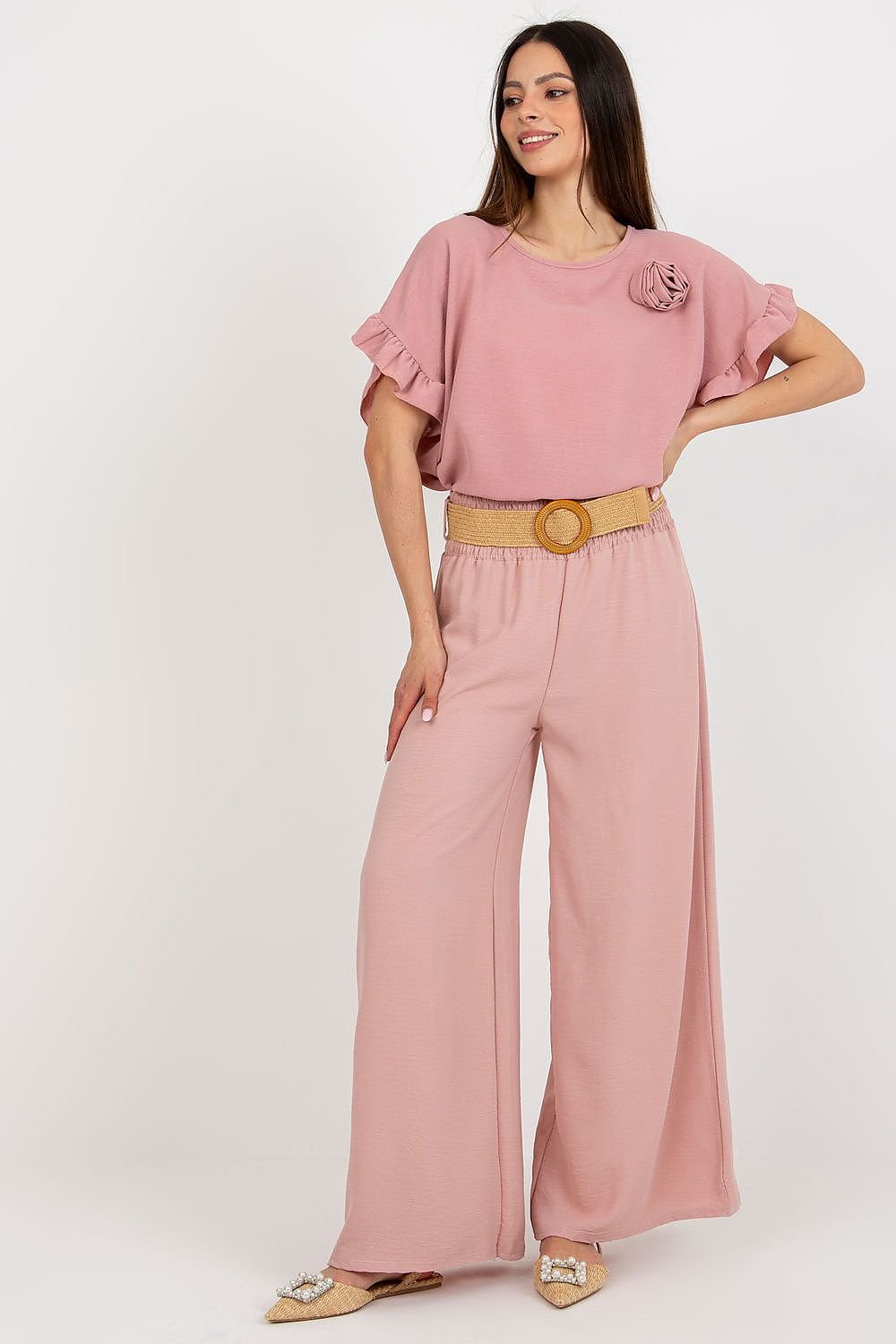 Long fabric pants with high waist