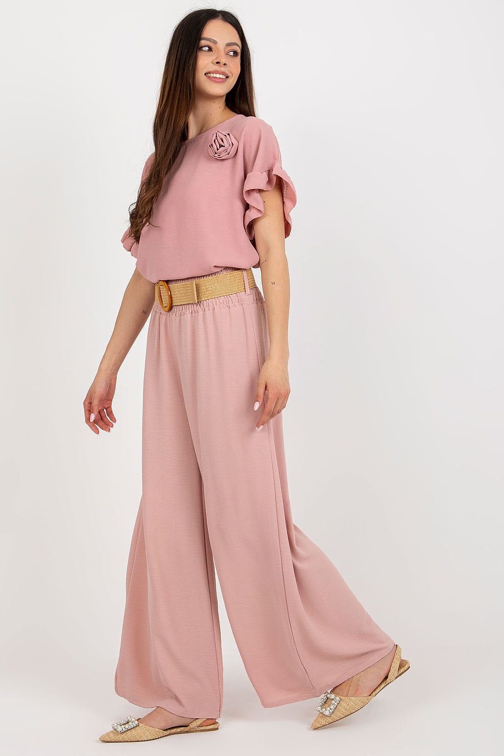 Long fabric pants with high waist