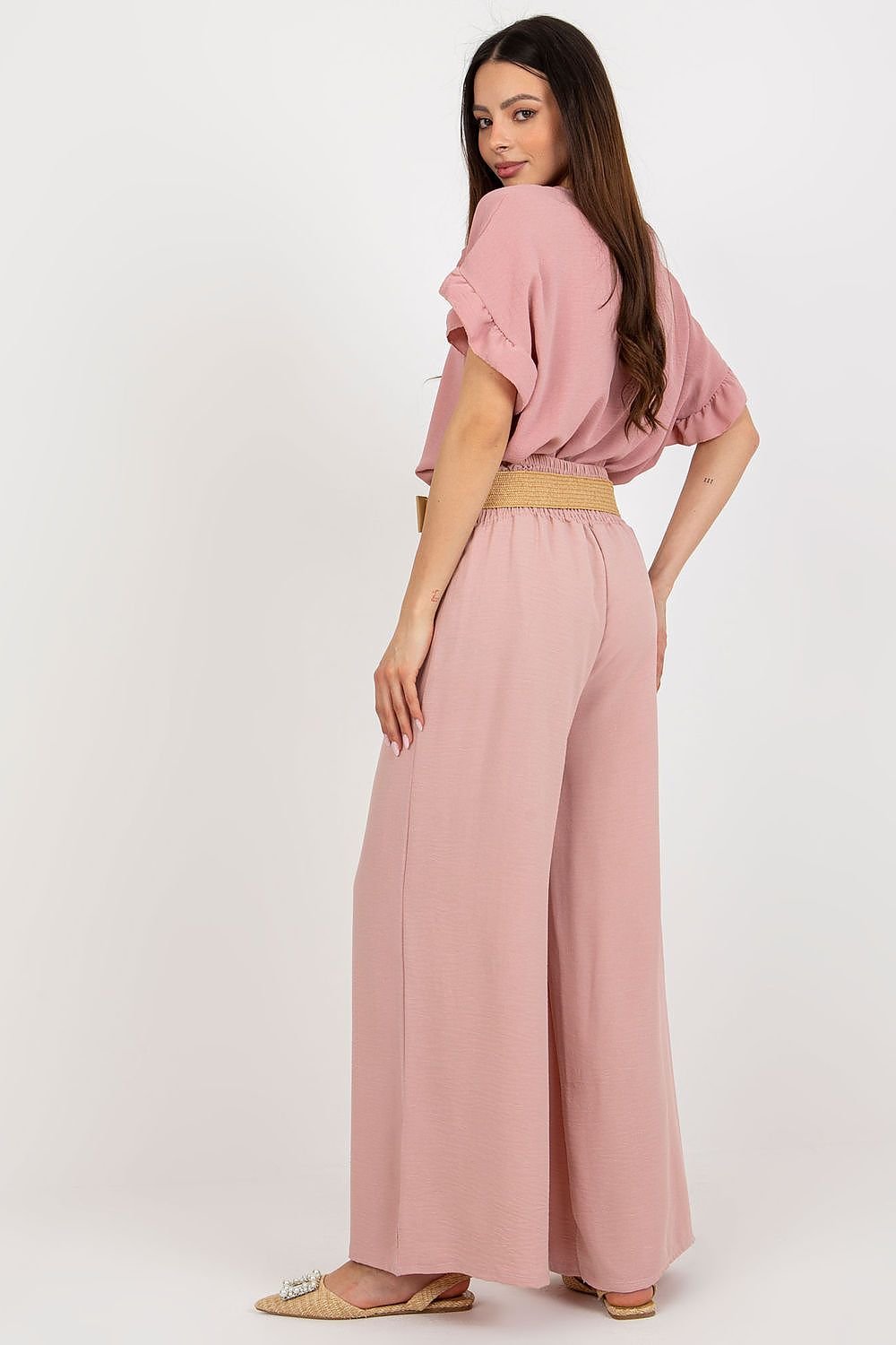 Long fabric pants with high waist