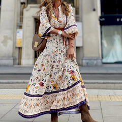 Women Fashion Casual Bohemian Print Maxi Dress