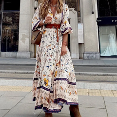 Women Fashion Casual Bohemian Print Maxi Dress