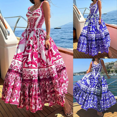 Women Fashion Casual Graphic Printing Sling Maxi Dress