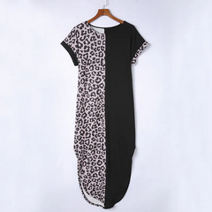 Women Fashion Casual Sexy Leopard Printed Short Sleeve Dress